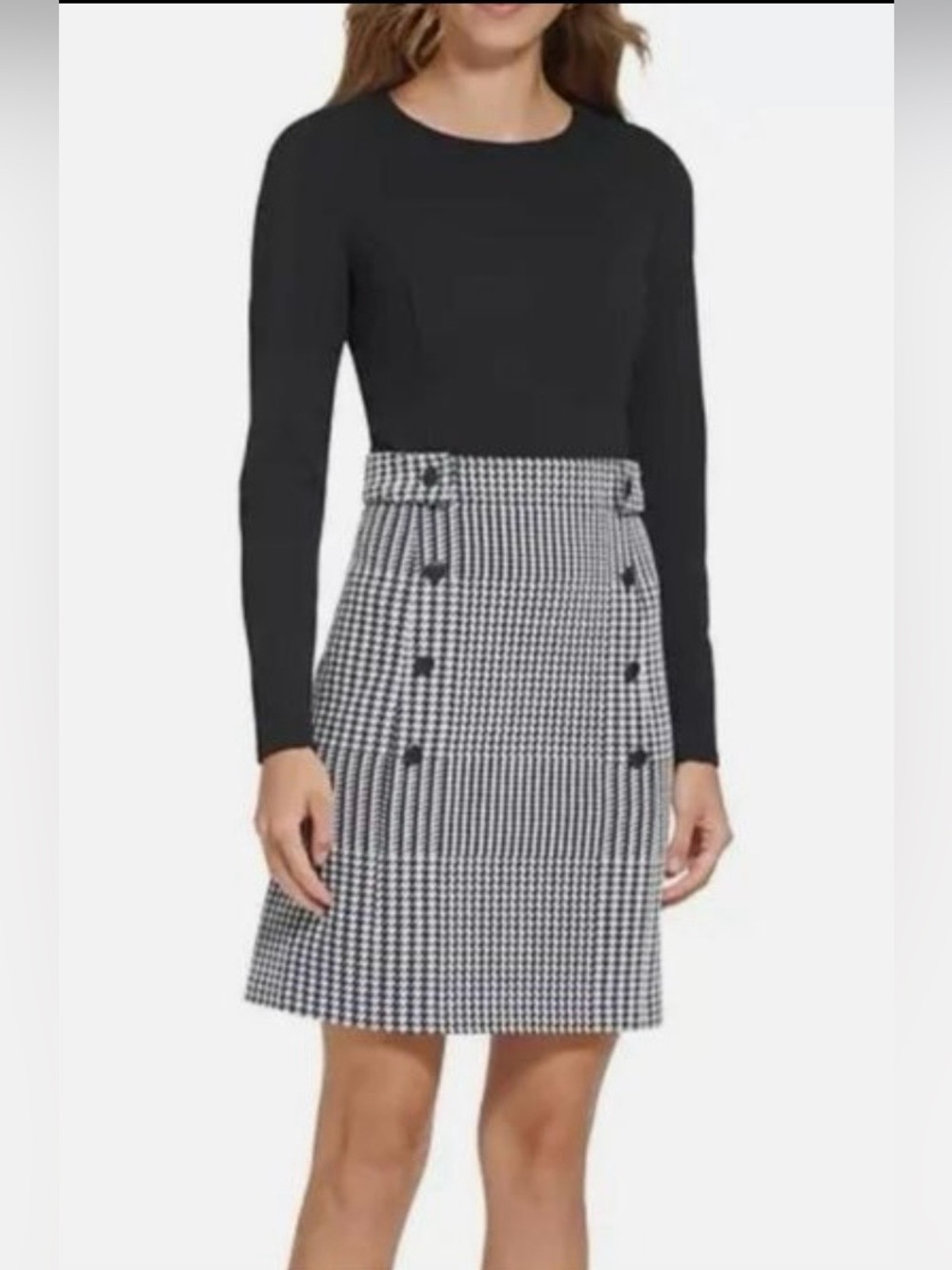 NWT DKNY Long Sleeve Sheath With Plaid Skirt